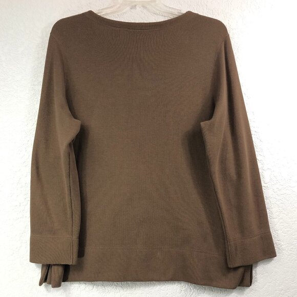 Crazy Horse Liz Claiborne Brown Button Up Knit Top - Picture 2 of 5